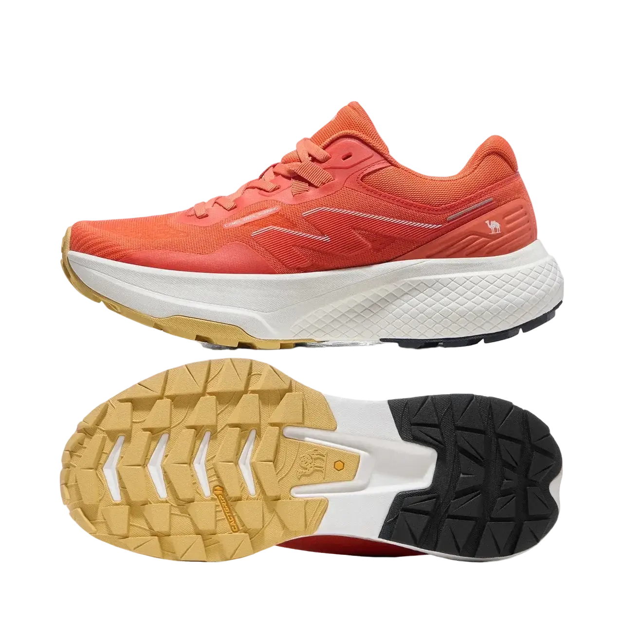 RUNEX CAM ELX breathable running shoes in vibrant red with lightweight support and comfortable design.