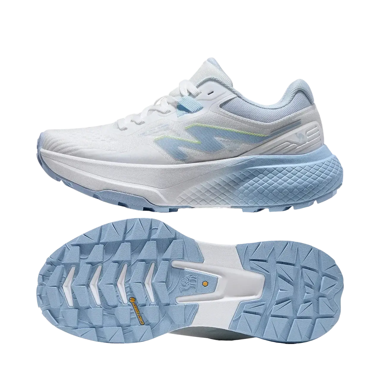 RUNEX CAM ELX breathable running shoes in white and blue, designed for comfort and performance.